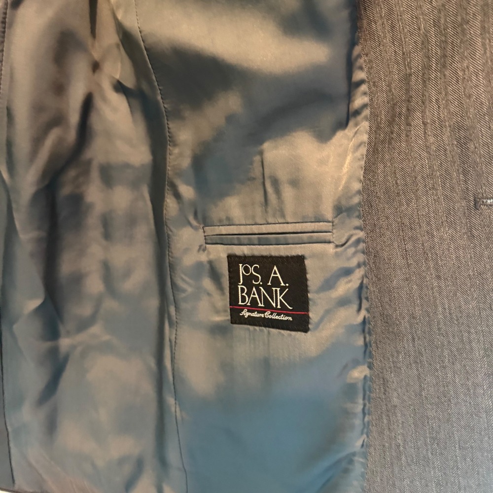 Jos. A. Bank Blazer Mens 41L Grey Herringbone Wool Signature Sport Coat 5450 - Picture 2 of 10